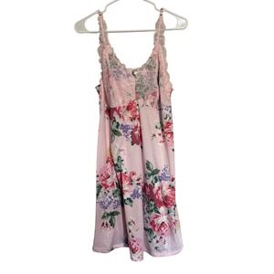 Floral Lace Trim Chemise Nightgown Pink Rose Print Sleepwear XL